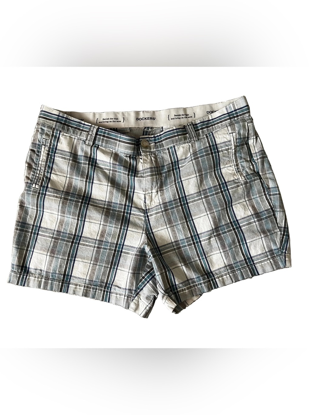 Dockers Womens Blue, White & Gray Plaid Shorts Plus Size 20W